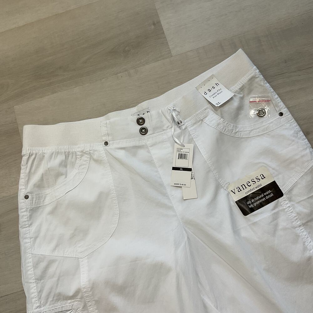 Valerie Women's Dash Flex Knit Waist Cargo Pocket Capris White XL NWT